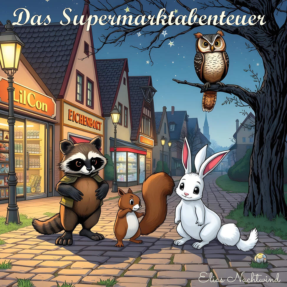 🌙 Neues Abenteuer in Eichenbach: Exklusiv auf Leselino! 🌙 Rocky, der freche Waschbär, und seine tierischen Freunde erleben eine aufregende Nacht im Supermarkt "Marktplatz". 🍓 Wird es ihnen gelingen, die süßen Erdbeeren zu ergattern, ohne entdeckt zu werden? Das verrät euch die brandneue Geschichte von Elias Nachtwind – exklusiv auf Leselino! Taucht ein in dieses spannende Abenteuer voller Humor und Überraschungen, das euch bis zur letzten Zeile in den Bann ziehen wird. 📖 Jetzt auf Leselino entdecken und herausfinden, wie das Abenteuer ausgeht!